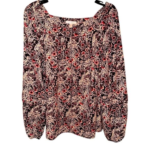 Lauren Conrad Top Woman’s Size XXL Burgundy Floral Balloon Sleeve Blouse - Picture 2 of 5